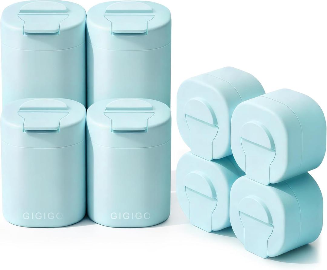 GIGIGO Magnetic Travel Containers Pale Cyan Set, 8-Pack Leakproof Refillable Cosmetic Capsules (0.68/1.69/3.04 fl oz) for Toiletries, Travel Size Jars with Lids & Labels for Skincare, Creams, Lotion