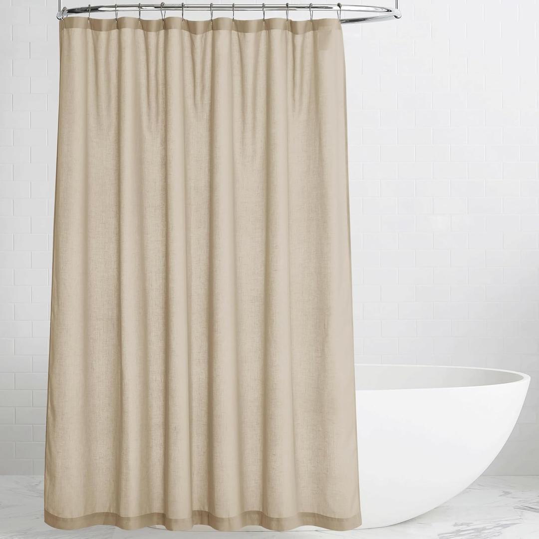 KGORGE Linen Shower Curtain - Semi Sheer Lightweight Button Hole Half Privacy Quick Dry Shower Curtains for Bathroom Bathtub Decor, Angora, 54 x 78 inches Long, Hooks Included