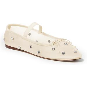 Coutgo Womens Mesh Ballet Flats Crystal Rhinestone Studded Comfortable Mary Jane Dress Shoes (Beige)