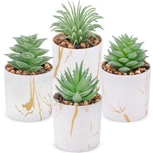 Der Rose Set of 4 Succulents Plants Artificial Mini Fake Succulents Plants for Office Desk Accessories for Women Home Decor(Green)