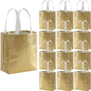 Tosnail 40 Pack 10 x 8 Inch Reusable Present Gift Bag, Medium Grocery Bags, Shopping Tote Bag for Weddings, Birthday, Party (Gold)