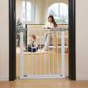 44.72"-46.89" Baby and Pet Safety Gate, 30" Tall Metal Walk-Thru Gate for Doorways & Stairs, Easy One-Hand Open, Dual Lock, Extensions & Wall Mounts Included (White, 29"-46" W x 30.5“H)