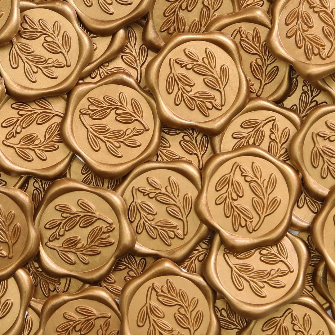 UNIQOOO Wax Seal Stickers - Olive Branch Wedding Invitation Envelope Seal Stickers, 100 Pcs Self- Adhesive Antique Gold Stickers, Perfect for Invitation, Christmas, Gift Wrapping UNIQOOO Wax Seal Stickers - Olive Branch Wedding Invitation Envelope Seal Stickers, 100 Pcs Self- Adhesive Antique Gold Stickers, Perfect for Invitation, Christmas, Gift Wrapping