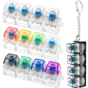 4 PCS Keyboard Fidget Toy, Keyboard Fidget Keychain 4-in-1 Keyboard Decompression Button Finger Clicker Toys, Button Stress Relief Fidget Gifts (Clear Black Transparent Colorful)