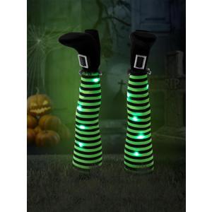 Halloween Witches Legs Decor Leg Yard Stakes Stake Wreaths Feet Door Crashing Garden Party Porch Wicked Hanging House Foot Outdoor Decorations (Green)