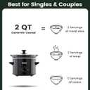 KOOC Small Slow Cooker, 2-Quart, Free Liners Included for Easy Clean-up, Upgraded Ceramic Pot, Adjustable Temp, Nutrient Loss Reduction, Stainless Steel, Black, Round