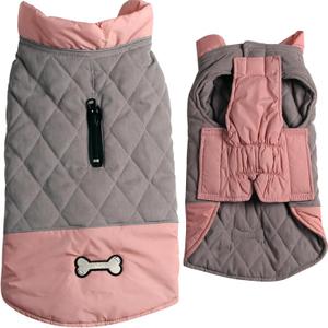 Reversible Dog Coats for Small Dogs Waterproof Warm Puppy Jacket for Cold Winter, Pink and Grey, XS
