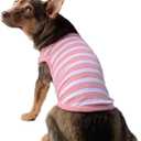 3 x YQYS Dog Shirts Multi-Color Striped Cotton Vest for Small Dogs and Cats Puppy Clothes Teacup Dog Clothing Tank Top for Chihuahua Miniature Pinscher Pink Small