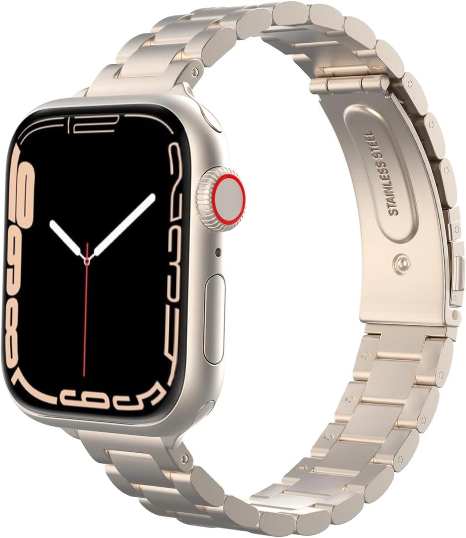 MoKo Thin Band Compatible Apple Watch Band Ultra3/2/1 49mm/Series 11/10/9/8/7/6/5/4/3/2/1/SE3/SE2/SE 46/45/44/42/41/40/38mm,Slim Stainless Steel Wristband Metal Replacement Adjustable Strap