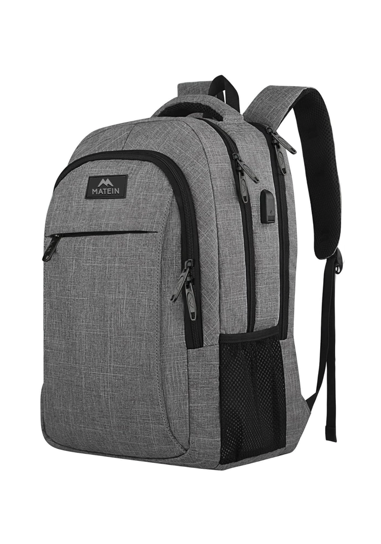 MATEIN Travel Laptop Backpack, Business Anti Theft Slim Sturdy Laptops Backpack with USB Charging Port, Water Resistant College School Computer Bag Gift for Men & Women Fits 15.6 Inch Notebook, Grey