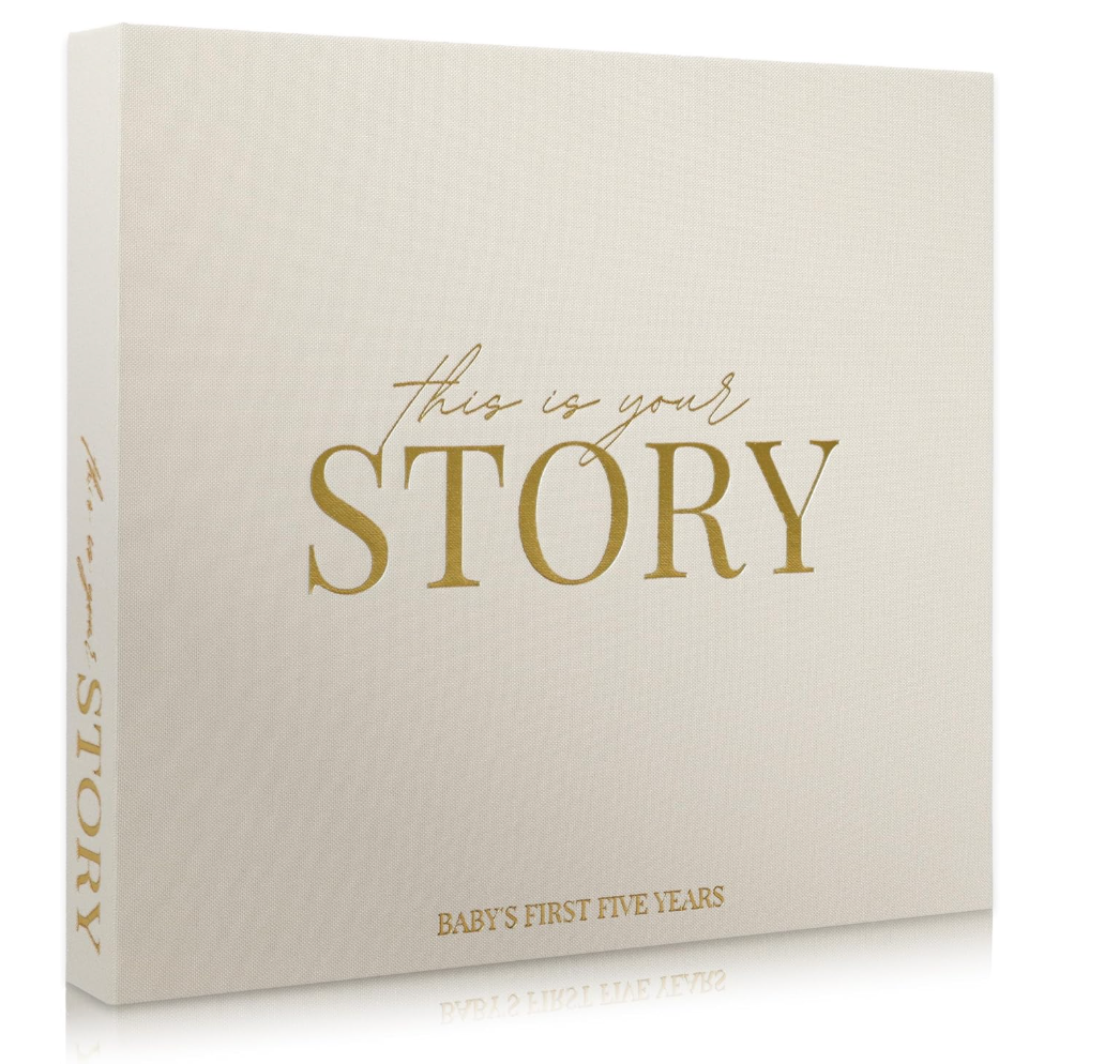 Baby Memory Book & Baby Keepsake Book to Record Baby's Milestones and Photos for Newborn Girl or Newborn Boy, Gender Neutral, Scrapbook Album, First 5 Year Journal Includes Stickers & Keepsake Box