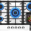 Gas Cooktop Stove 30 Inch Built-in Gas Stove Top with 5 Burners 35900 BTU,LPG/NG Dual Fuel,Auto Ignition,Thermocouple Protection,Stainless Steel,Heavy Duty Cast Iron Grates for Kitchen
