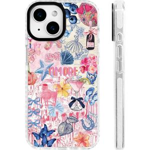For iPhone 13 mini Case [Military-Grade Drop Protection/Luxurious Soft TPU Protective/Camera Protection/for Women & Girls]-Whimsical Romantic Pink Party Collage with Glam Disco & Bow