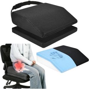 Memory Foam Hip Replacement Recovery Aids Seat Cushion, Adjustable Height Hip Replacement Must Haves Chair Cushion with Non Slip Backing, Extra Thick (Dark Grey, 2 Layer (16.5 x16 x 6 in))