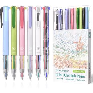 Four Candies 6 PCS Multicolor Pen, 0.5mm Colored Gel Pens, 4-in-1 Multicolor Gel Ink Pens, 18 Colors Retractable Ink for Office, School & Back to School Supplies & Nurse Accessories for Work