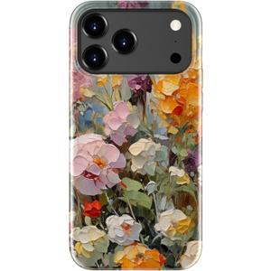 LUHOURI for iPhone 17 Pro Case,Wireless Charging Compatible,Dual-Layer - Soft Silicone Inner + Hard Outer Shell,Cute Wildflower Design,Protective Phone Cover for Women - Oil Painting Flowers