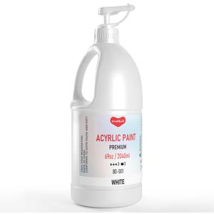 Smallbudi White Acrylic Paint Large Bottle (69oz /2040ml) Rich Pigment White Paint for Multi Surface Canvas Wood Ceramic Leather Fabric Rock Craft, Non Toxic for Kid & Adult, with Pump & Sealing Cap
