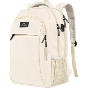 MATEIN Beige Laptop Backpack 15.6 Inch, Lightweight Sturdy Bag for College Supplies with USB Charging Port, Water Resistant Anti Theft Travel Computer Daypack Fashion Work Nurse Bag Gift for Women