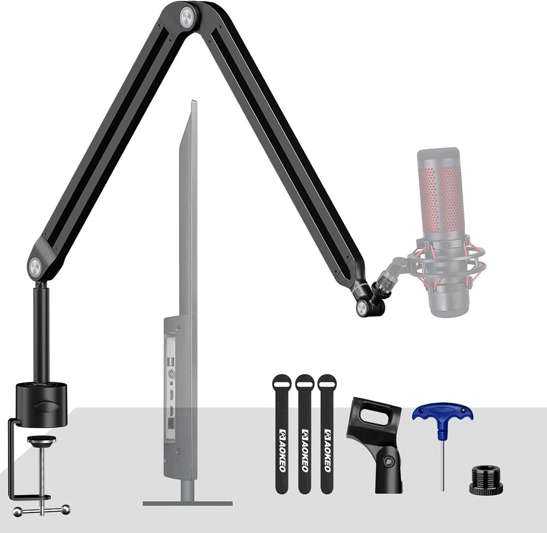 Microphone Boom Arm,Aokeo AK-45 Desk Adjustable Compact Mic Suspension Boom Scissor Arm Stand For Blue Yeti,Snowball iCE, HyperX QuadCast,SoloCast,Elgato Wave,Etc