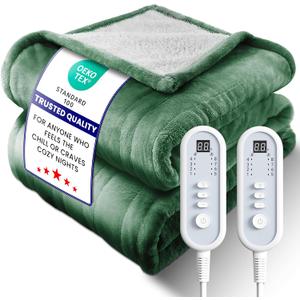 Electric Heated Blanket King, UltraCozy Premium Flannel & Sherpa, Even Heat Distribution & Stable Temp, 110H AutoOff, 8 Temps (86125.6F), Overheat Protection, Ideal Gifts for Grandma (Green)