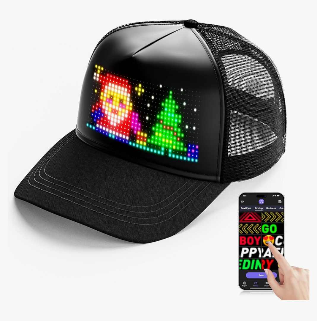 LED Hats,LED Display Screen Baseball Caps with Bluetooth APP Control Customizable Animations Text USB 5V LED Music Note Smart Cap for Christmas & Halloween Parties