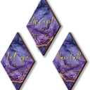 3Pcs Purple And Gold Bathroom Decor Purple Gold Wall Decor with Accept Let Go Have Faith Quote Rustic Farmhouse Wooden Hanging Signs for Women Home Living Room Bedroom (Purple Gold 12x7)