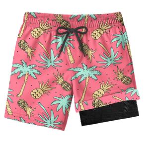 FABUVIEW Boys Swim Trunks with Compression Liner for 7-16 Years,Pineapple Pattern Quick-Dry Swim Shorts for Kids Teens, Breathable Sun Protection Board Shorts, Adjustable Drawstring Swimsuit