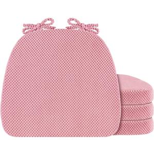 4 Pack Pink Chair Cushions with Ties Removable Covers, D-Shape Dining Kitchen Chair Seat Pads Non Slip 17"x16"