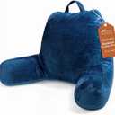 Sasttie Reading Pillow, Velvet Back Pillow for Bed Sitting Up, Adult Back-Rest Support Cushion with Arms for Sit Up on Couch, Sofa, and Floor, Dorm Essentials, Reading Accessories, Navy (Standard (18-Inch))