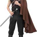DAZCOS Renaissance Half Shoulder Cape Medieval Steampunk Shawl with Belt for Men Women LARP Costume for Halloween (Brown)