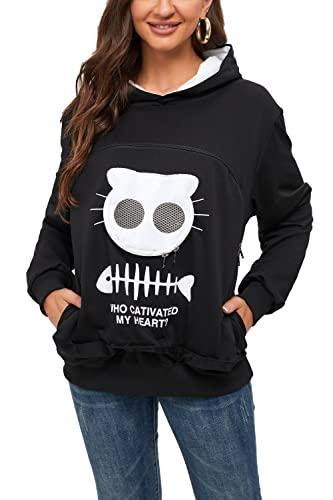 BOMBAXCEIBA Cat Dog Pet Carrier Sweater Puppy Kitten Pouch Hoodies Kitty Carrying Kangaroo Sweatshirt (Black,M)