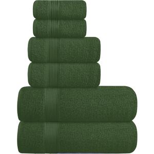 Belizzi Home Ultra Soft 6 Pack Cotton Towel Set, Contains 2 Bath Towels 28x55 inch, 2 Hand Towels 16x24 inch & 2 Wash Coths 12x12 inch, Ideal Everyday use, Compact & Lightweight - Olive Green