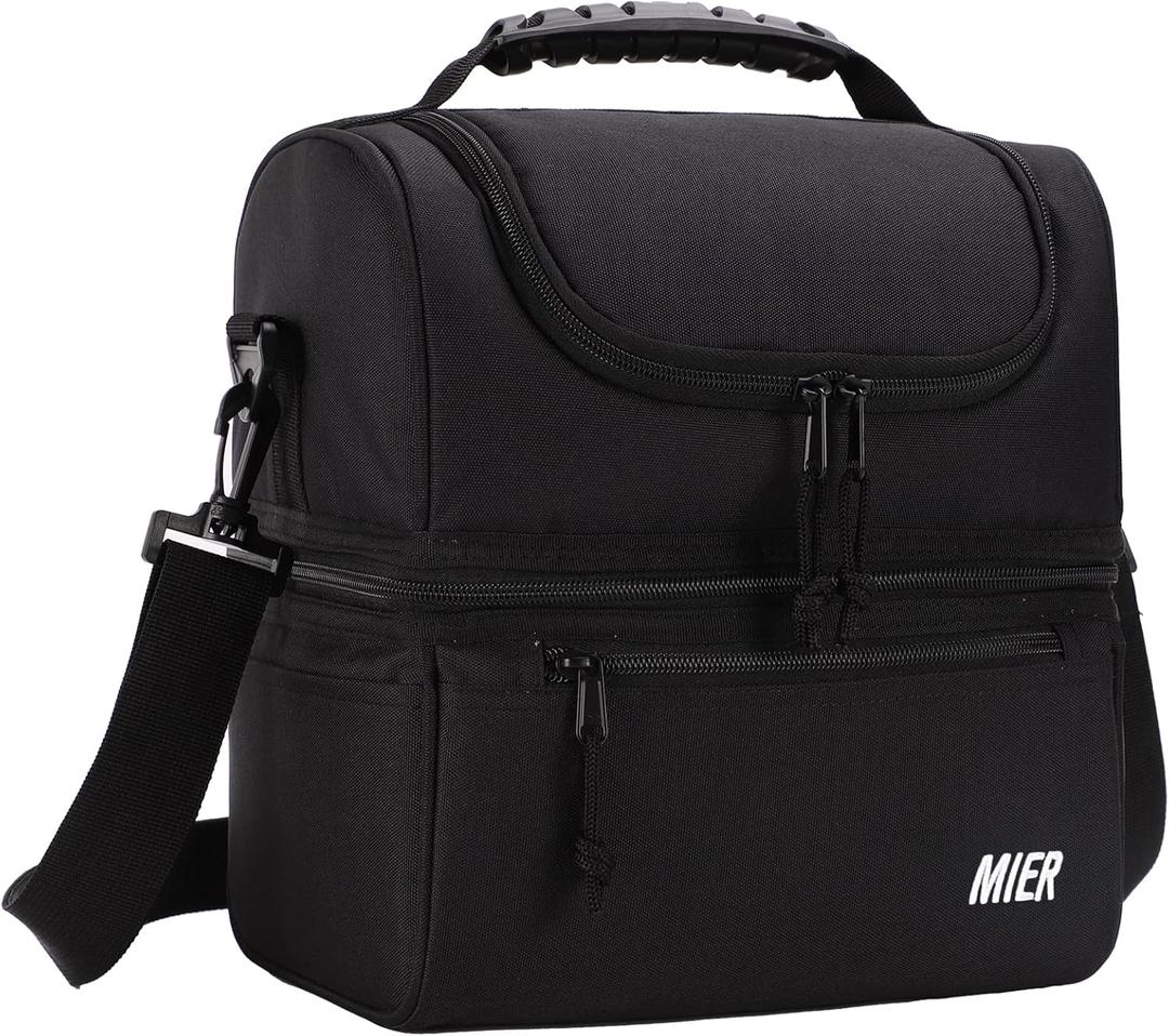 MIER Adult Lunch Box Insulated Lunch Bag Large Cooler Tote Bag for Men, Women, Double Deck Cooler(Black Large)