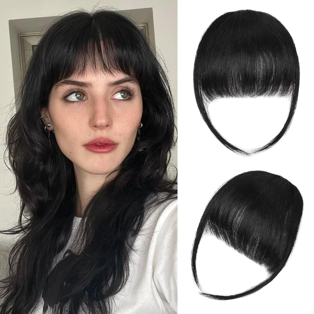 Yorda Bangs Hair Clip 100% Human Hair Clip in Bangs Fringe with Temples Wispy/French Bangs for Women Natural Looking for Daily Use (Wispy Bangs, Natural Black)