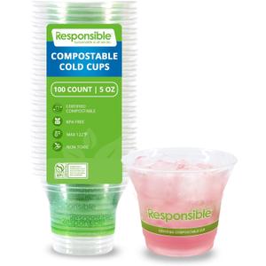 5 oz Clear Cold Cup, Certified Compostable and Made from 100% American Biobased Materials, No-PFAS Added & BPA-Free (100 Count)