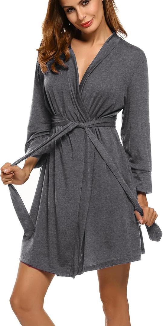 HOTOUCH Womens Robe Lightweight Short Knit Bathrobe Soft Ladies Sleepwear with Pockets (X-Large, 04-grey)