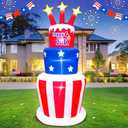 6FT Patriotic Independence Day 4th of July Inflatable Outdoor Decoration Inflatable Cake, Built in LED Lights Blow Up Fourth of July Decor for Holiday Party Garden Yard Lawn