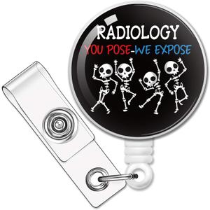 RZHV Radiology You Pose We Expose Retractable Badge Reel with Alligator Clip, Funny Skeleton ID Card Badge Holder Gift for X-RAY Radiology Rad Tech Radiologist Office Worker Coworkers Nurse Doctor