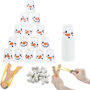 Christmas Stacking Cup Toss Game Bowling Carnival Slingshot Snowman Cup Throwing Toss Game with 30 Cups 30 Stickers 2 Slingshot 20 Rubber Balls for Xmas Holiday Family Party Accessories Indoor Outdoor