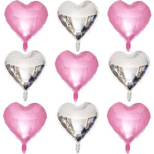 4 x Pink Heart Shaped balloons Pack of 10, 18 Inch Love Valentine Balloons Silver Heart Romantic Balloons For Valentines Day Propose Marriage Wedding Bridal Shower Engagement Party Decorations