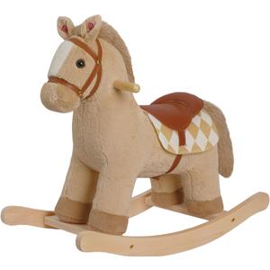 Rock My Baby Rocking Horse for Toddlers 18M+, Light Brown Plush Ride-On Horse Toy with Realistic Galloping Sounds, Upgraded Wooden Rocker for Boys and Girls, 25.2"L x 13.38"W x 14.56"H