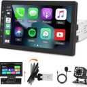 10.1 inch Single Din Car Stereo with CarPlay and Android Auto, 10 inch Detachable Touch Screen 1 Din Radio with Mirror Link/EQ Audio/1080P/SWC/Bluetooth +Backup Camera