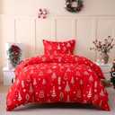 JSD Red Christmas Tree Kids Duvet Cover Set Twin Size, 2 Piece Xmas Comforter Cover with Pillow Sham Zipper Closure, Comforter Not Included