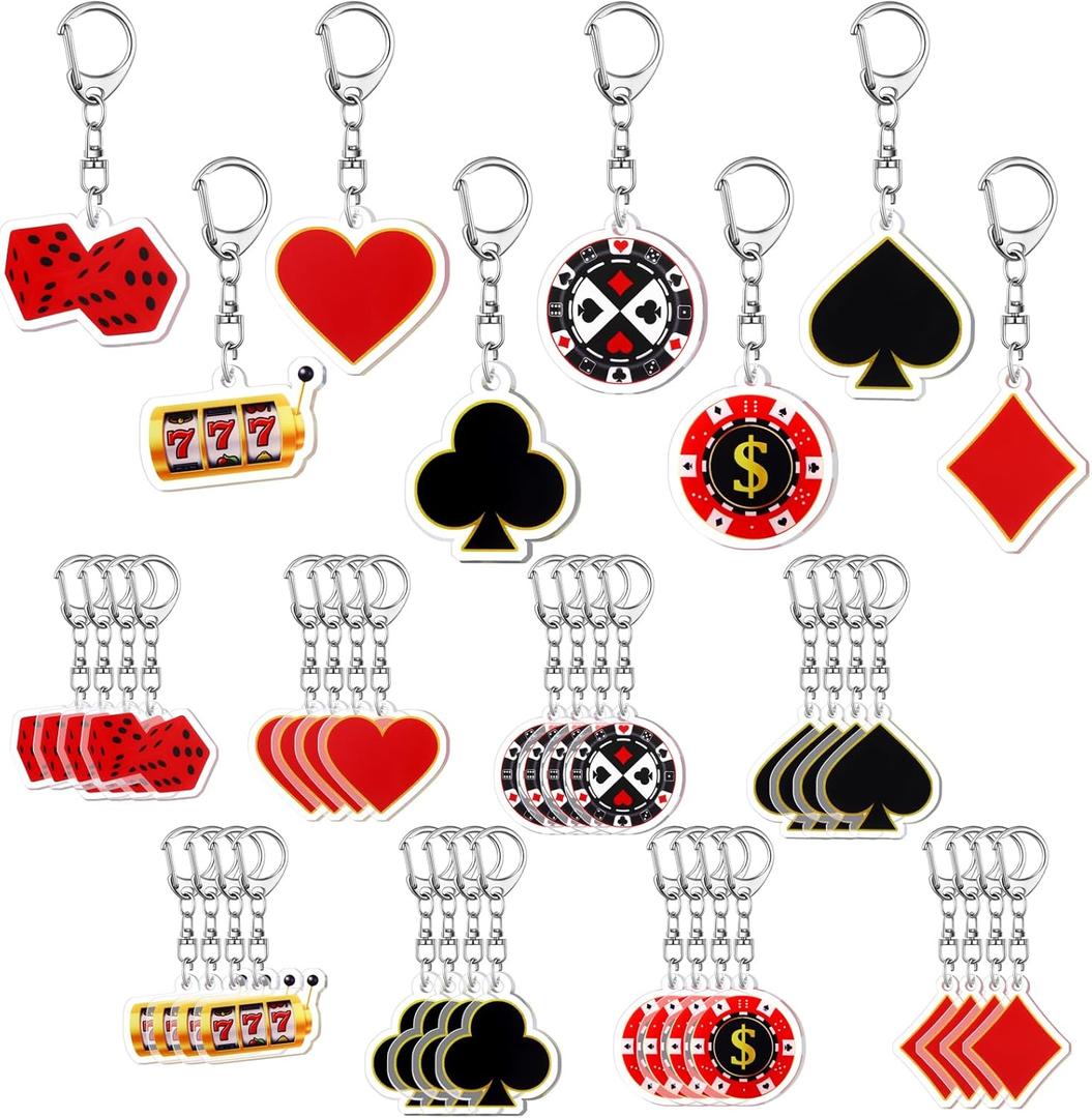Tondiamo 48 Pcs Casino Party Favors Keychains Bulk Casino Night Souvenirs Dice Keychains for Halloween Birthday Gifts Decorations