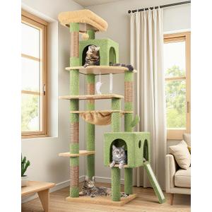 Globlazer Large Cactus Cat Tree Tower, 70in Tall Heavy Duty Green Cat Tree for Indoor Cats Sturdy Cat Tower with Scratching Post and Board, Hammock, Cat Condos for Adult Cats Kittens, F70 Pro, Green