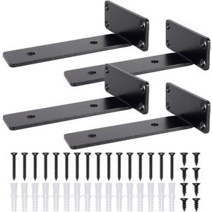 6 Inch Floating Shelf Bracket, Hidden Heavy Duty Hardware Shelf Bracket for Supporting Wooden Shelves with Black Powder Coating, 2 Pack
