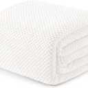Exclusivo Mezcla Fleece Bed Blanket Twin Size, Super Soft and Warm Blankets for Couch, Sofa and Bed Waffle Textured, Cozy, Fuzzy and Lightweight (Pure White, 90x66 Inches)