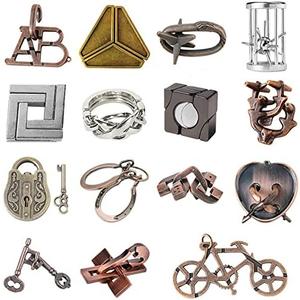 FantasyDay 15 Pcs Brain Teaser Puzzle,Metal Puzzle, Unlock Interlock IQ Test Game, Magic Trick Toy Gift for Kids and Adults