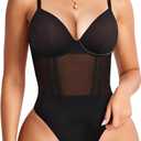 Nebility Shapewear Bodysuits for Women Tummy Control Slimming V Neck Shapewear Bodysuit Thong Body shaper with Underwire (Black) Small