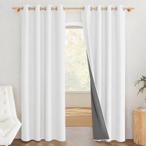 NICETOWN Natural 100% Blackout Linen Curtains 84 inch Long Burg for Living Room, 2 Panels, 52" Wide, Farmhouse Thick Completely Blackout Window Treatment Thermal Insulated Warm Drapes for Winter